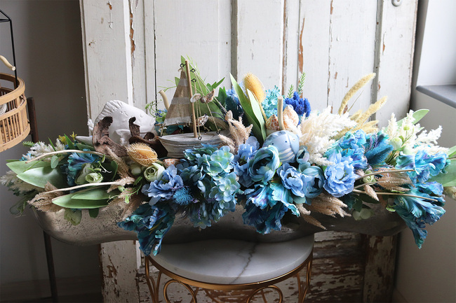 kompozycja marynistyczna w podłużnym naczyniu, Oceania, wym.40x99cm