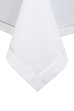 Sara, obrus biały gładki z lamówką plamoodporny, wymiary do wyboru