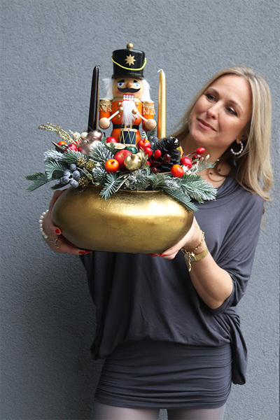 Złota Opowieść, stroik adwentowy z dziadkiem Drosel