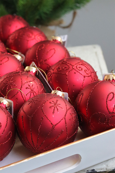 Red Elegance, szklane bombki w pudełku
