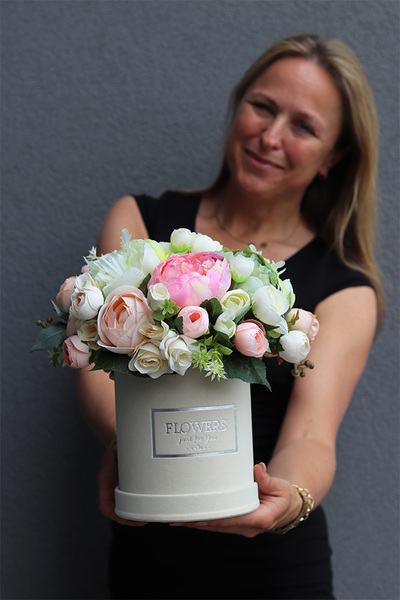 dziewczęcy flowerbox, Pudrovano, wys.34cm 