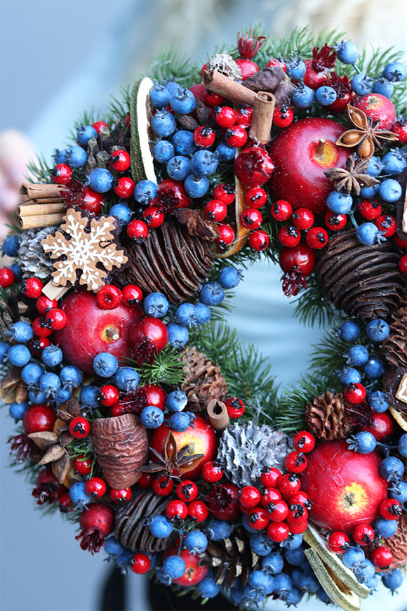 bożonarodzeniowy wianek z suszem, Jagodowa Wigilia, śr.30cm 