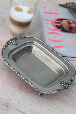 Olivia, taca / patera cynowana na nóżkach, wym.22x15cm