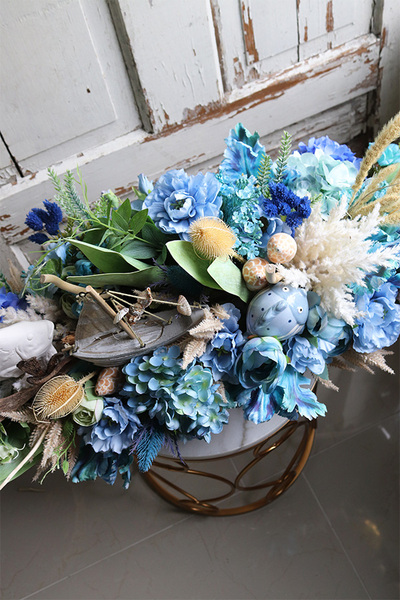 kompozycja marynistyczna w podłużnym naczyniu, Oceania, wym.40x99cm