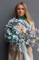 Błogi Błękit, wianek dekoracyjny z ptaszkiem