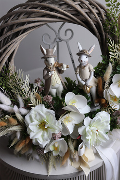 Grające Zające, wielkanocny wianek na drzwi, rozp.40cm 