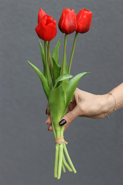 April New, bukiet tulipanów silikonowych Czerwony, 5szt. dł.46cm 