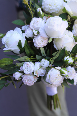 Wedding White B, biały bukiet kwiatów, wys.43cm