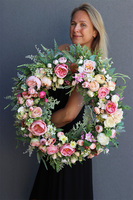 kwiatowy wianek na drzwi, Palaise Pink, śr.54cm 