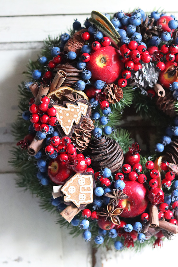 bożonarodzeniowy wianek z suszem, Jagodowa Wigilia, śr.30cm 