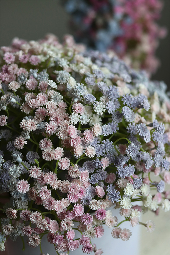 Kaszka Pastelowa 2, flowerbox kwiatowy welurowy, gipsówka
