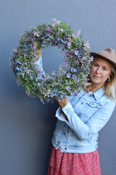 Zielone Liście A, wysokiej jakości sztuczny wianek na drzwi, śr.52cm