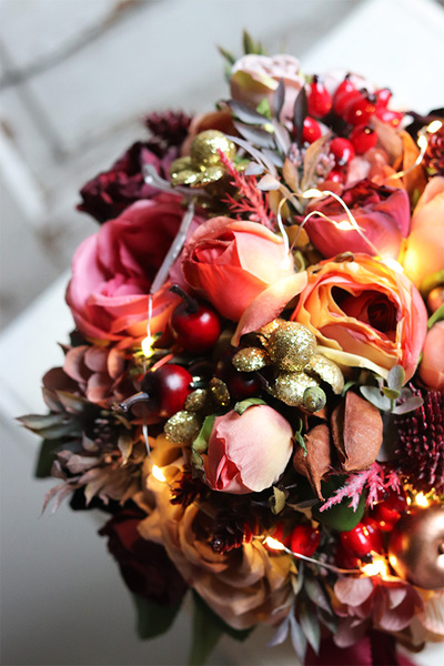 Gerita LED, bordowy flowerbox świąteczny