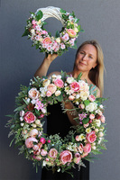 kwiatowy wianek na drzwi, Palaise Pink, śr.54cm 