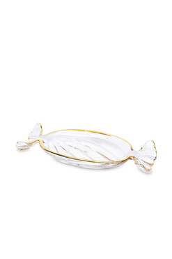 Sugar Gold B, szklana patera dekoracyjna cukierek, wym.3x23.5x10.5cm