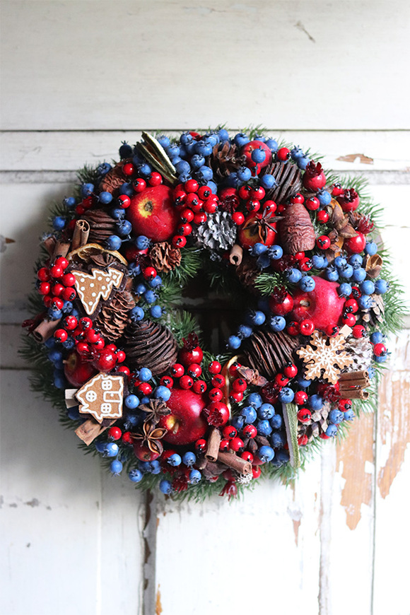 bożonarodzeniowy wianek z suszem, Jagodowa Wigilia, śr.30cm 