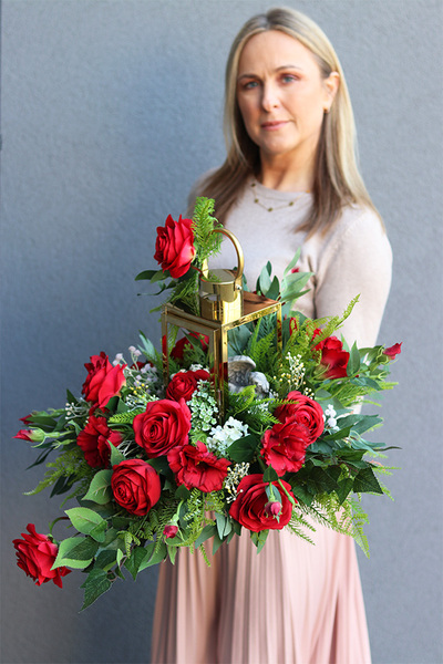 Angelo Garden Rubin Gold, lampion nagrobny z kwiatami