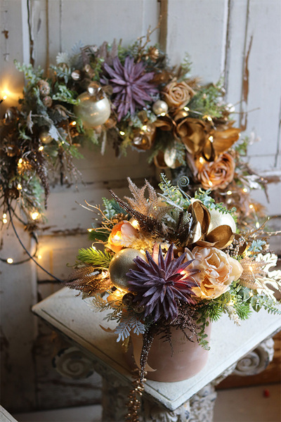 Subtelle Winter Glam, świąteczny wianek na obręczy LED