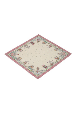 Bunny Tea Pink, wielkanocny obrus gobelinowy serweta, 98x98cm 