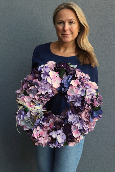 Fioletowa Hortensja Veliria, bogaty wianek dekoracyjny