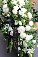 Memorieta, kompozycja / wiązanka pogrzebowa z wstęgą, dł.120cm