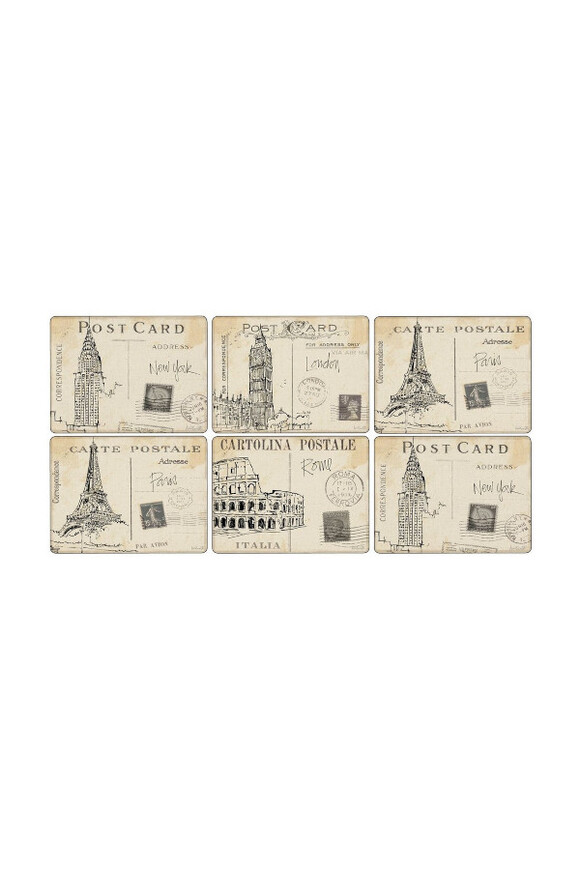 Postcard Sketches podkładki korkowe średnie zestaw sześć sztuk
