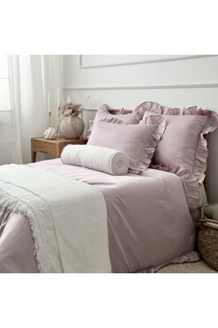 Margaret, komplet pościeli bawełnianej z falbaną, liliowa, 200x220