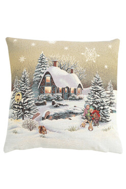Zimowa Chatka, poszewka gobelinowa dwustronna, 45x45cm 