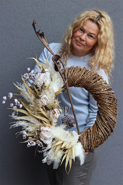 OD RĘKI Benicjana, boho wianek na drzwi, rozp.80cm