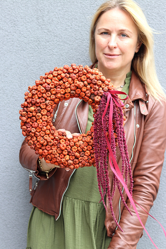 Koronkowa Robota, asymetryczny jesienny wianek, śr.31cm