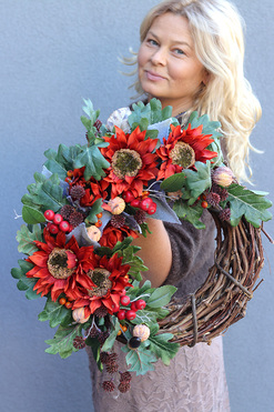 OD RĘKI Słonecznikowo, ozdobny wianek jesienny, śr.42cm