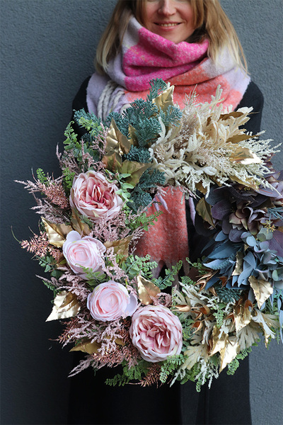 Flores Decora, zimowy wianek kwiatowy, śr.49cm