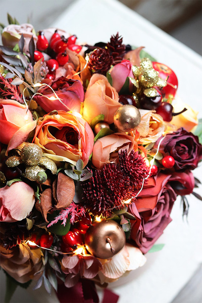 Gerita LED, bordowy flowerbox świąteczny