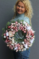 atrakcyjny świąteczny wianek/stroik, Różowa Księżniczka, śr.36cm