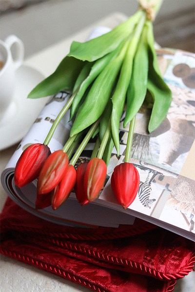 bukiet tulipanów gumowych, Goccia Red, 7szt. dł.40cm