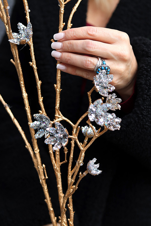 Golden Winter, gałązka sztuczny kwiat