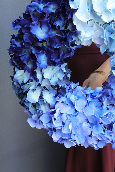 Hortensja Blue 2, wysokiej jakości wianek z hortensjami