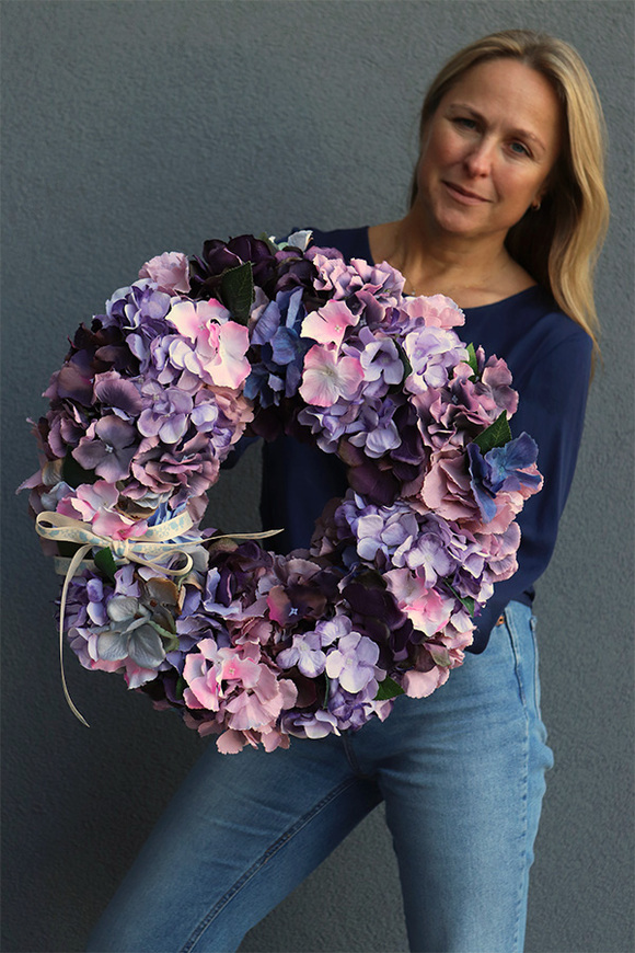 Fioletowa Hortensja Veliria, bogaty wianek dekoracyjny