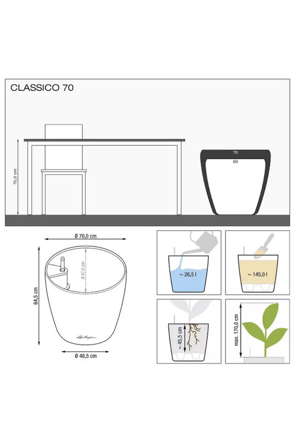 Classico, elegancka donica z nawadnianiem, czarny