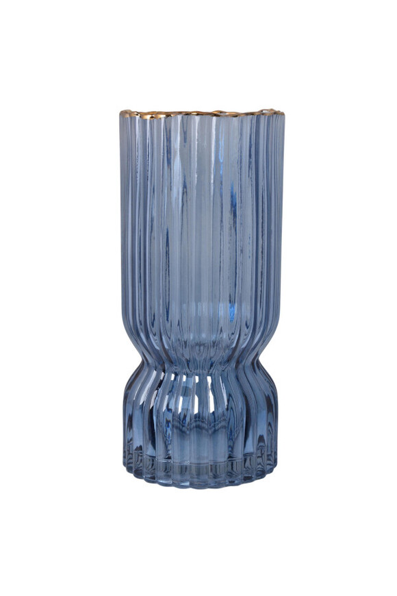 Perugia szklany wazon ze złotą krawędzią nibieski