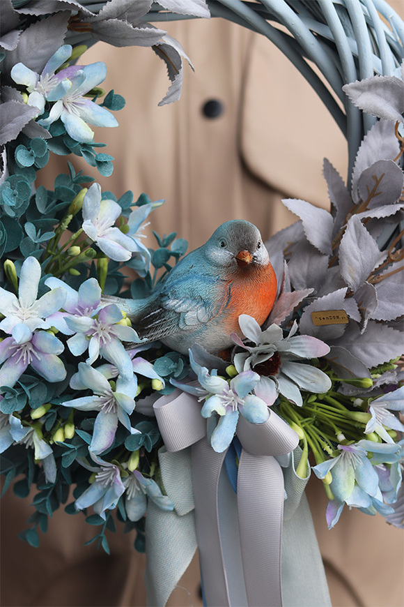 Błogi Błękit, wianek dekoracyjny z ptaszkiem