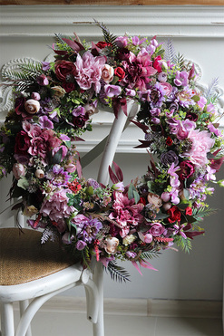 Melise, fioletowo-różowy wianek kwiatowy, śr.60cm 