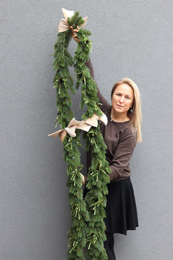 Christmas Beige, girlanda zimowa z kokardą, dł.180cm