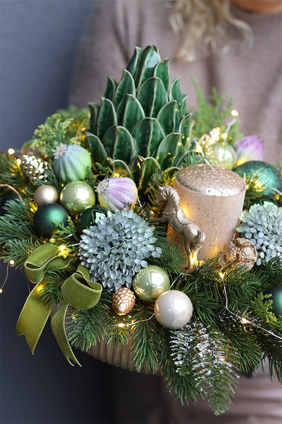 Karczoch Deluxe, świąteczny stroik na stół