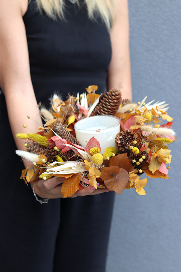 Boho Candle B, dekoracyjny wianek ze stabilizowanych roślin, śr.30cm