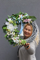 asymetryczny wiosenny wianek na drzwi, Gesista, śr.42cm