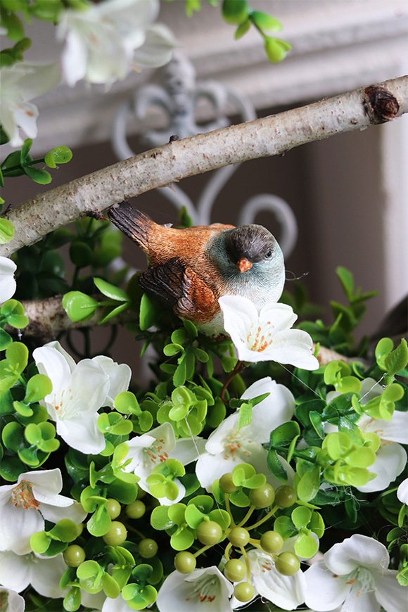 Ptaszki na gałęzi Midi, wiosenny wianek dekoracyjny