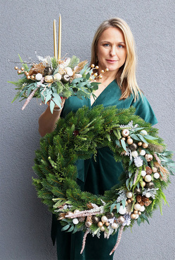 Geolina Gold,  komplet dekoracji świątecznych, wianek + stroik