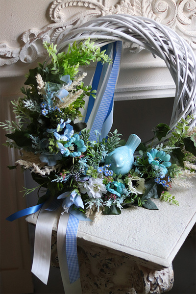Blue Bird, dekoracyjny wianek na drzwi