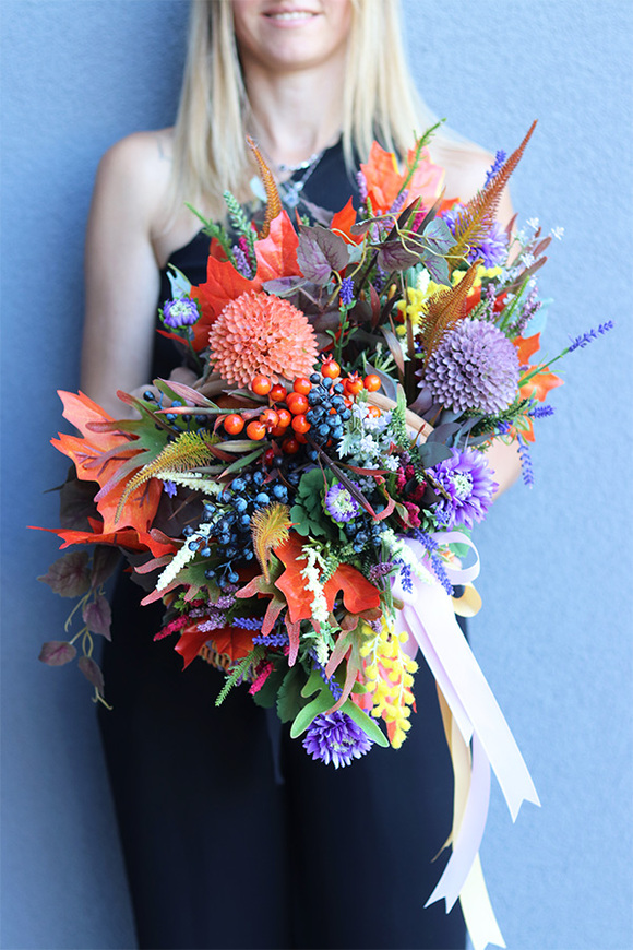 Autumn Home, jesienna dekoracja kwiatowa w koszu, wym.40x50x34cm